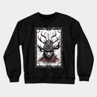 Warrior Stag Wild Nature Illustration Line Epic Illustration Line Art Crewneck Sweatshirt